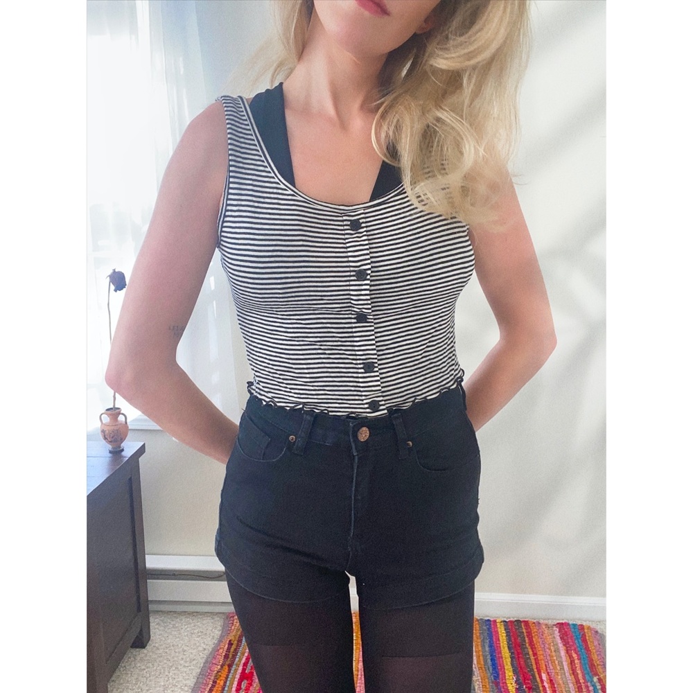 Forever 21 Striped Button-Up Crop Tank (Med)